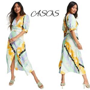 ASOS Multicolor Mixed Floral Midi Dress Sz US2 NWT